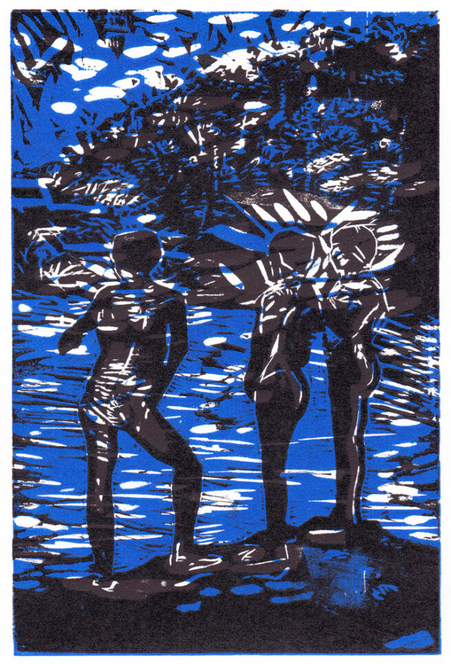 3 indiens - Gravure sur bois
