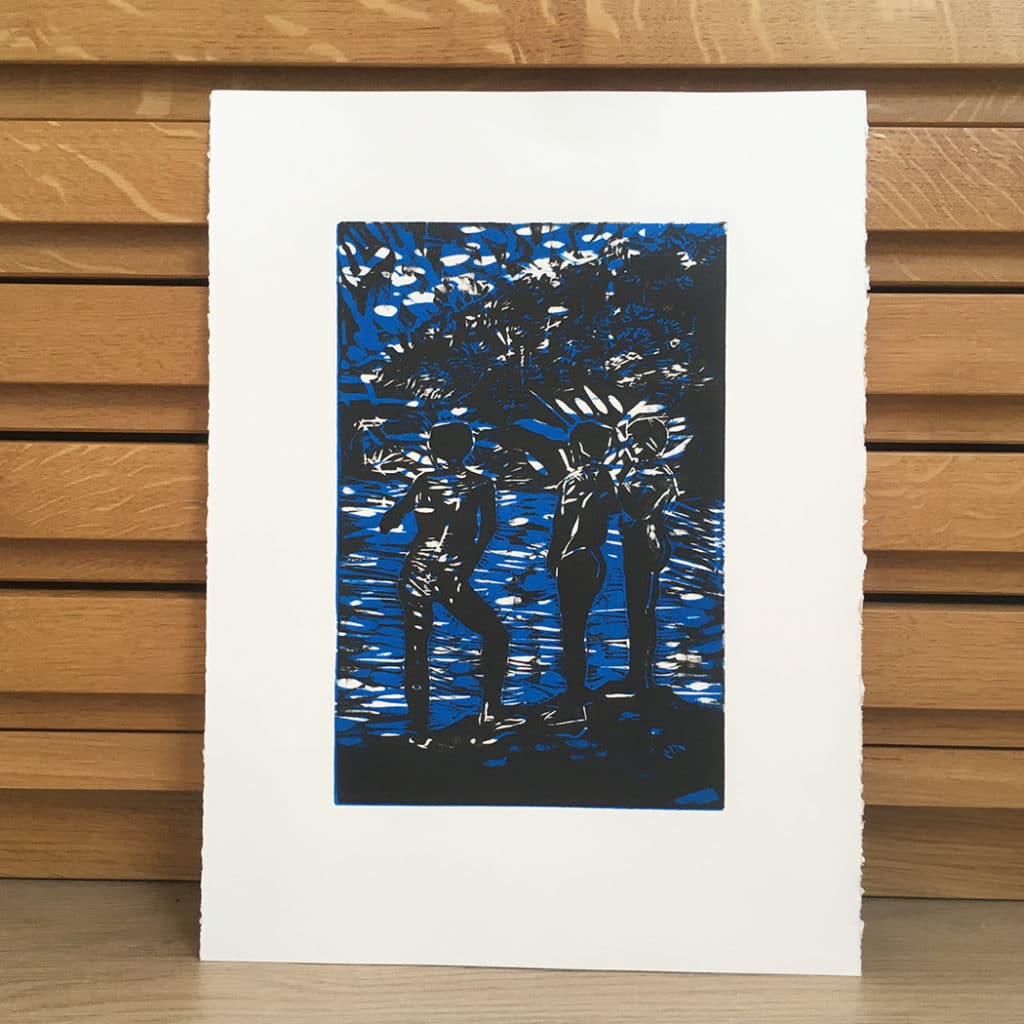 Au bord de l'eau - Gravure sur bois