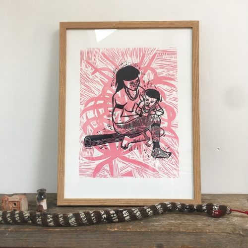 Femme et enfant - Gravure sur bois et sur lino