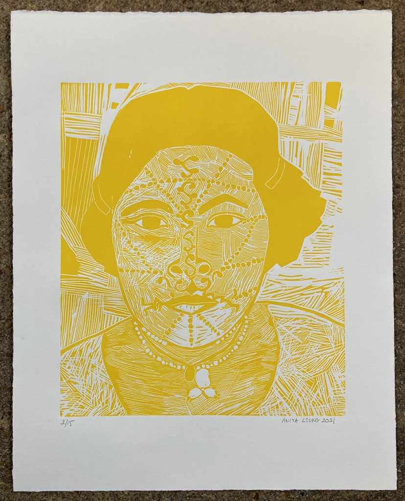 Indienne jaune, linogravure