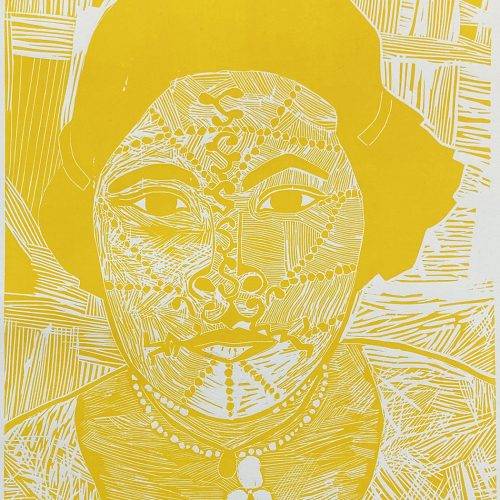 Indienne jaune, linogravure