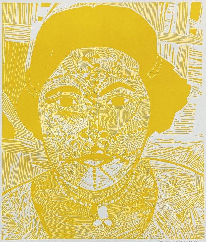 Indienne jaune, linogravure