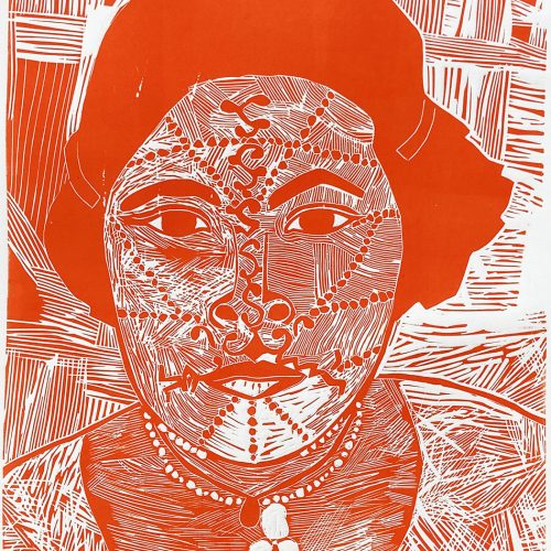 Indienne vermillon, linogravure