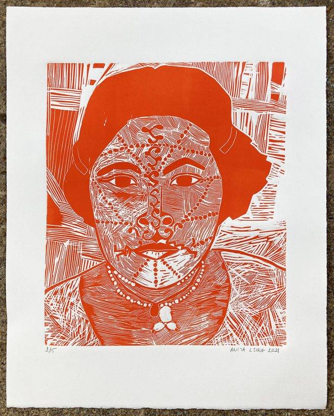 Indienne vermillon, linogravure – Image 2