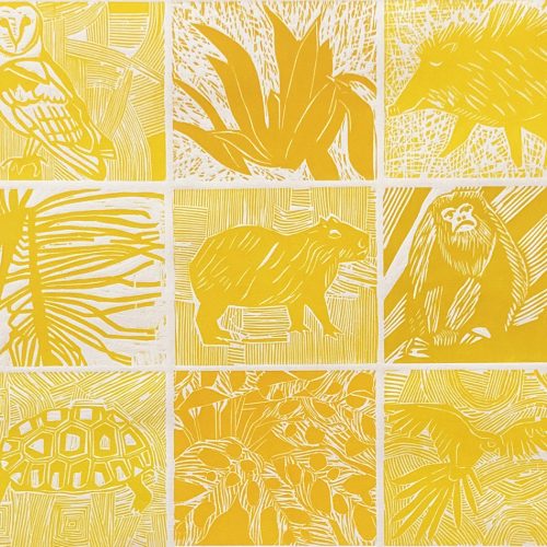 Para o sol, laranja / Pour le soleil, orange - Gravure sur bois