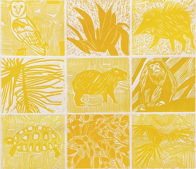 Para o sol, laranja / Pour le soleil, orange - Gravure sur bois