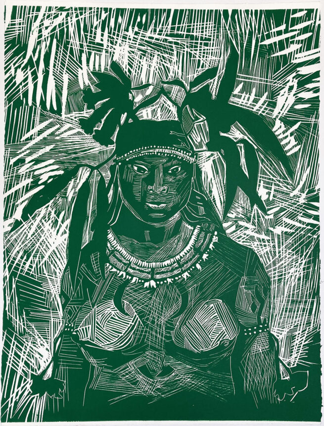 Indienne verte, gravure sur bois