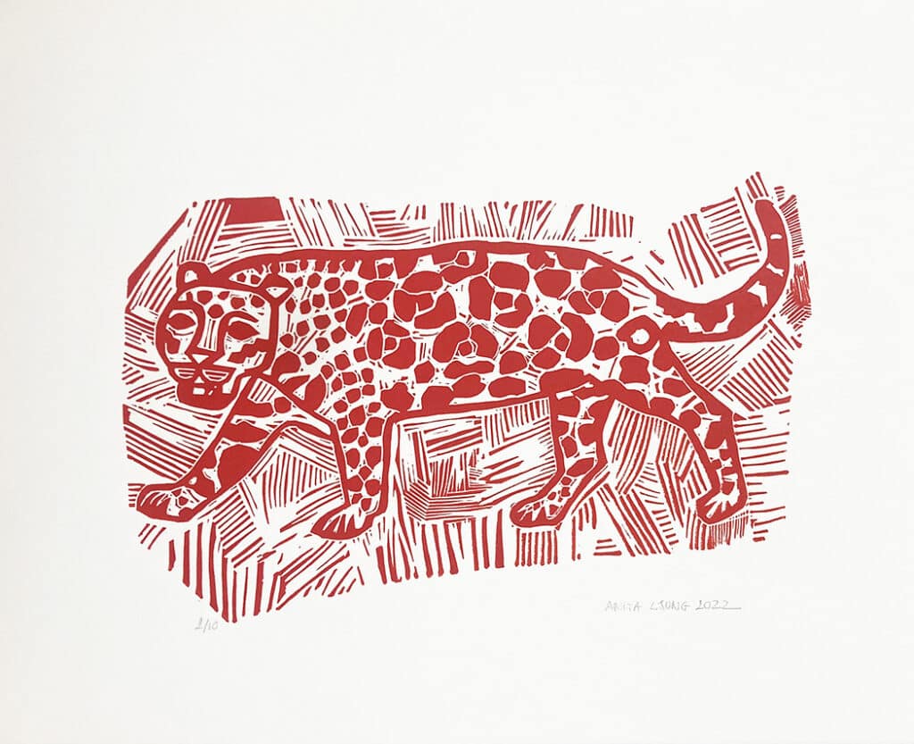Un jaguar, linogravure