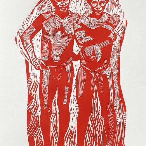 Deux indiens, linogravure