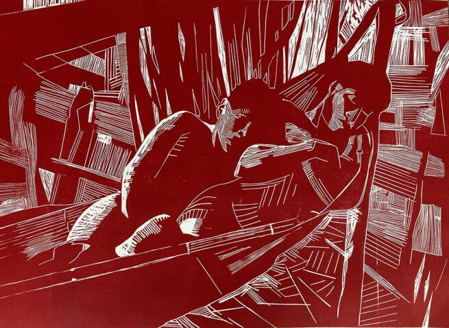 Indiennes hamac, gravure sur bois