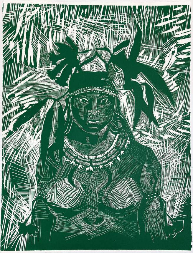 Indienne verte, gravure sur bois