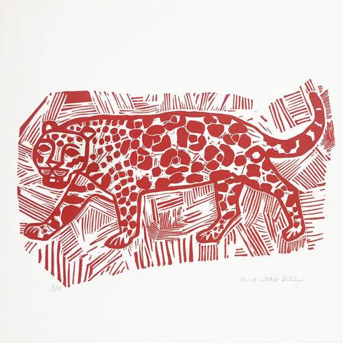 Un jaguar, linogravure