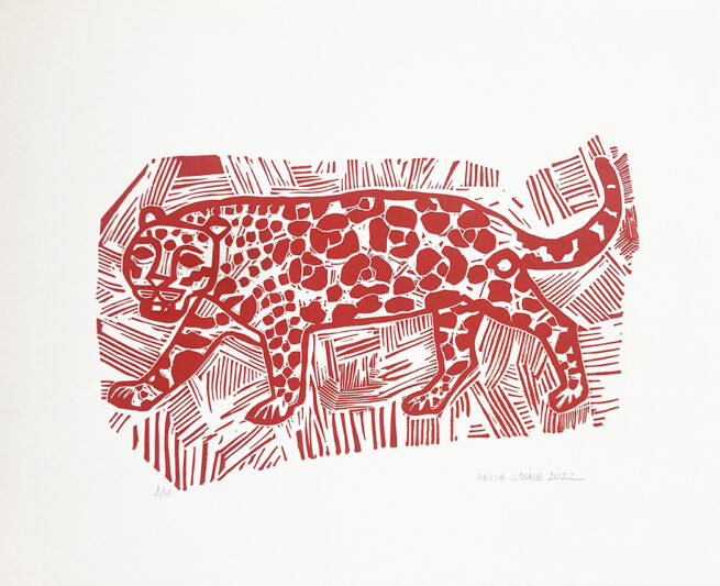 Un jaguar, linogravure