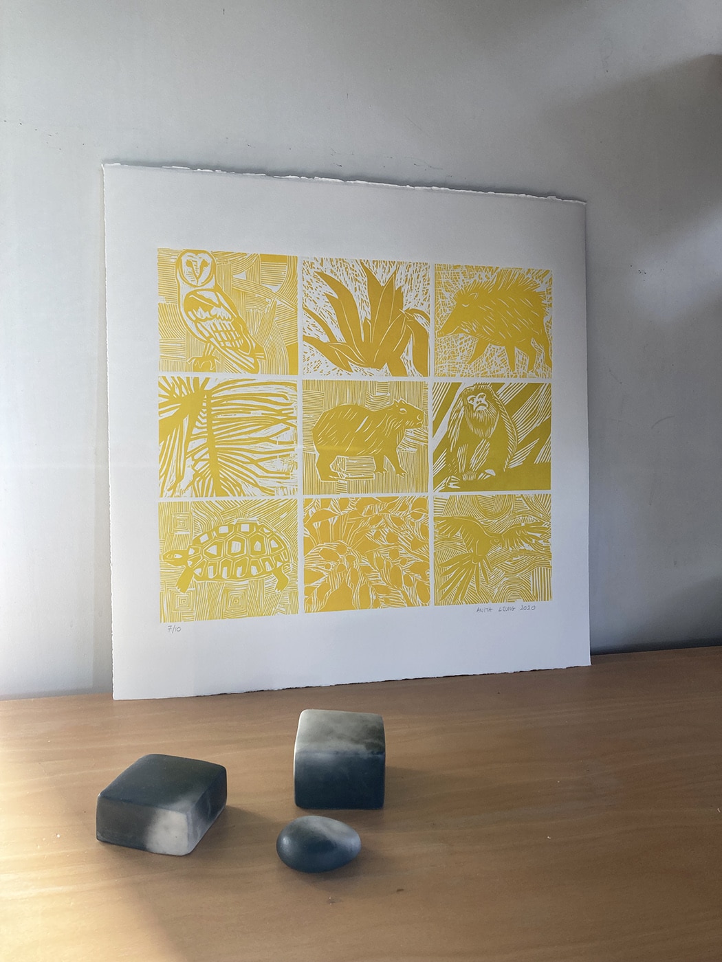 Para o sol, laranja / Pour le soleil, orange - Gravure sur bois - Image 1