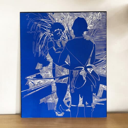 Indigènes avec toucan, linogravure