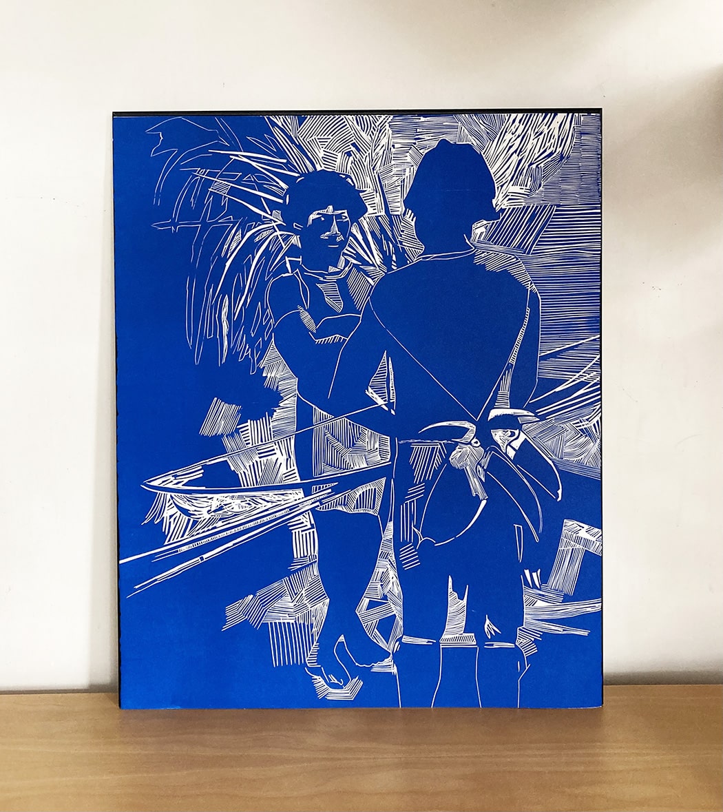 Indigènes avec toucan, linogravure - Image 1
